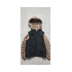 Pink Platinum Cozy Girls Leopard Print Hooded Winter Puffer Jacket Size 5/6